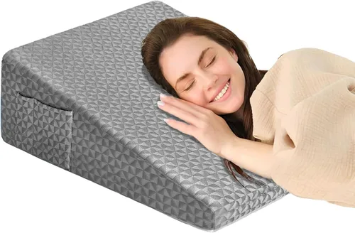 Vista 11 de Almohada de cuña para dormir, cuña de cama de 12 pulgadas después de la cirugía, alivio del dolor de espalda, almohada de espuma viscoelástica, cuña