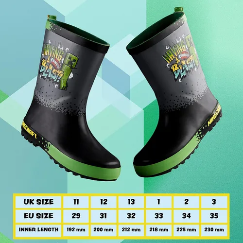 Vista 7 de Minecraft Botas de agua para niños, botas Wellington para niños y niñas, botas de lluvia impermeables, talla 11-3