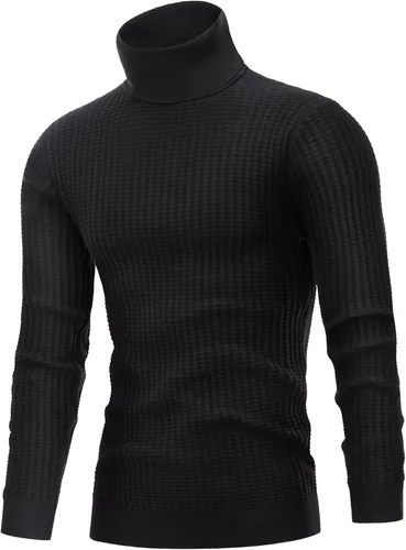 Vista 6 de Suéter de cuello alto para hombre, ajustado, cuello alto, suéter de manga larga, suéter térmico