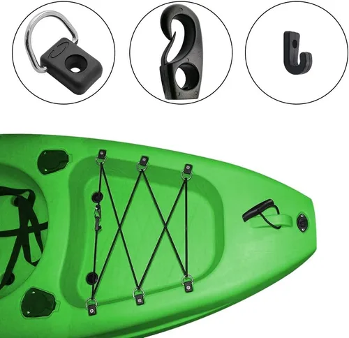 Vista 7 de CLIO Kit de aparejo de cubierta de kayak, cuerda elástica de 8 pies con extremos de cuerda elástica y anillo en D de pesca con tornillo 304 M6 y 6