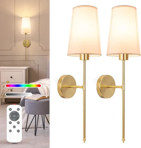 Vista 18 de NIORSUN Juego de 2 apliques de pared con pilas de 13.8 pulgadas, luces de pared recargables negras con bombillas desmontables regulables de 5200 mAh