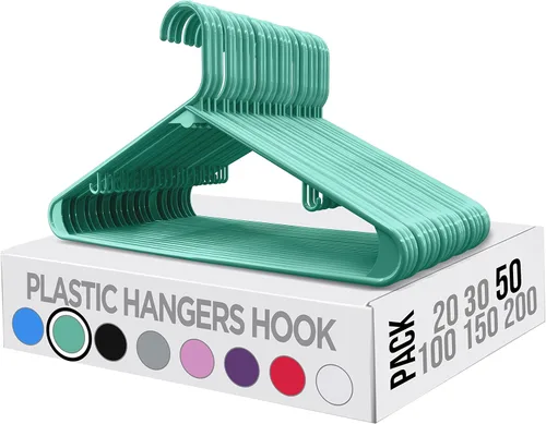 Vista 6 de Perchas de plástico Utopia Home, paquete de 50 - Percha para ropa con ganchos - Duradera y ahorradora de espacio (Agua)