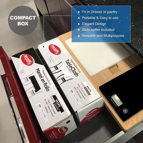 Vista 9 de Neatiffy Rollo de mantel de plástico desechable 54 pulgadas x 108 pies Mantel para mesas rectangulares, cuadradas, redondas ovaladas picnic