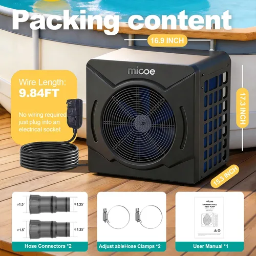 Vista 7 de MICOE 18000 BTU Swimming Pool Heater for Above Ground & Inground Pools, Heating and Cooling up to 5,500 Gallons, High Efficiency COP 4.88, App