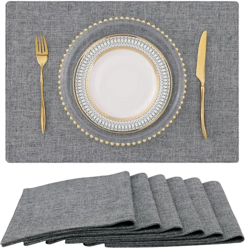 Vista 23 de homing - Juego de 4 manteles individuales de algodón y lino, manteles de tela lavables para mesa de comedor de estilo rústico para interiores y Negro
