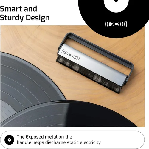 Vista 6 de Hudson Hi-Fi Cepillo de disco de vinilo con cerdas de fibra de carbono antiestáticas, hecho con precisión, suave y eficaz cepillo de limpieza