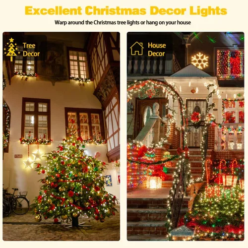Vista 9 de Paquete de 2 luces de cuerda solares de 200 LED para exteriores, luces de Navidad solares impermeables al aire libre, luces de cuerda solares