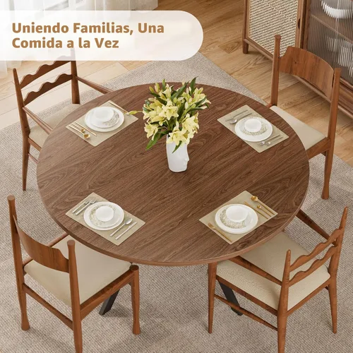 Vista 3 de Mesa de comedor redonda de 42 pulgadas para 4, mesa de cocina de granja con almacenamiento, mesa de comedor circular que ahorra espacio, mesas