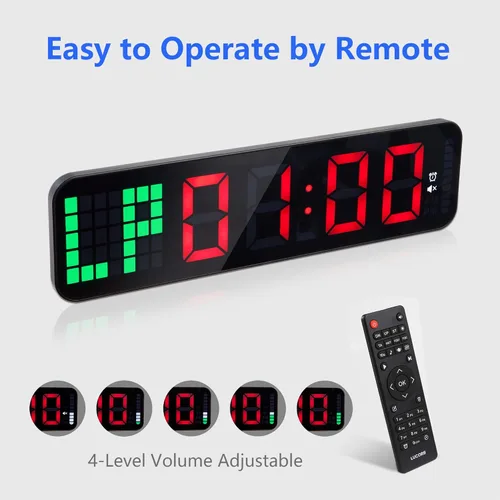 Vista 6 de LUCORB Temporizador de gimnasio - Reloj de pared digital grande para gimnasio con barra de progreso de tiempo de intervalo, cronómetro de cuenta