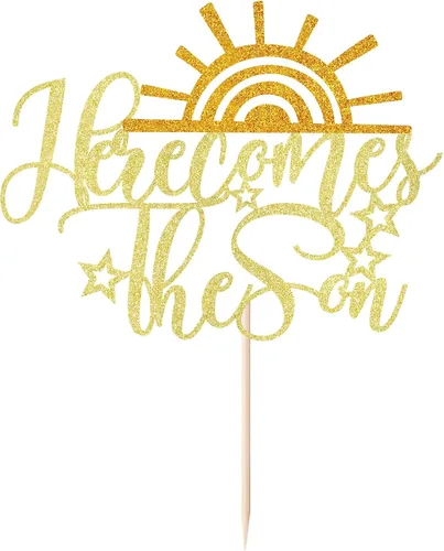 Vista 3 de Glitter Here Comes The Son - Decoración para pastel de primer cumpleaños para bebé, temática de sol, baby shower, suministros de decoración
