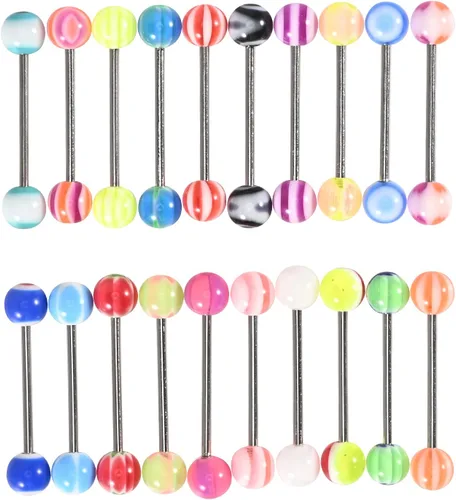 Vista 4 de 20 X Barras de Lengua de Acero Quirúrgico y Anillos de Barra de Plástico Anillos de Pezón y Labio Pequeños de Acrílico Joyería de Piercing