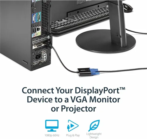 Vista 7 de StarTech.com Adaptador DisplayPort a VGA - Convertidor activo de DP a VGA - Video de 1080p - Adaptador de cable de fuente a monitor VGA DP/DP++