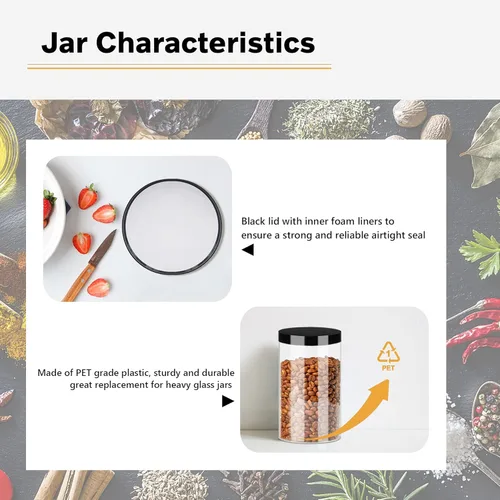 Vista 3 de Tarros de plástico transparente de 32 onzas paquete de 12 recipientes grandes redondos de plástico PET con tapas negras atornilladas tarros