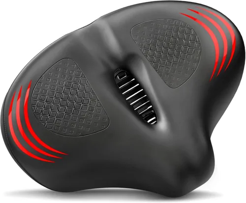 Vista 10 de Asiento de bicicleta ancho sin nariz para mujeres y hombres, asiento de bicicleta acolchado cómodo para trasero grande, sillín de ajuste múltiple