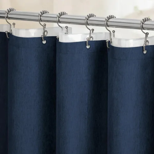 Vista 31 de BTTN Cortina de ducha extra ancha, de 108 x 72 pulgadas, juego de cortina de ducha de tela impermeable texturizada de lino con 18 ganchos