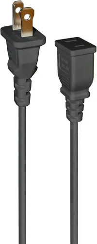 Cable de extensión negro de 6 pies delgado de 2 clavijas para uso en interiores y exteriores con una sola toma de corriente, ideal para luces