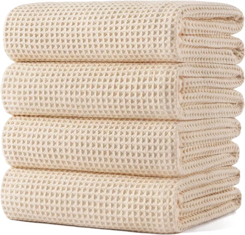 Vista 15 de POLYTE Toalla de baño de microfibra de gran tamaño de 430 GSM, de secado rápido, sin pelusas, 60 x 30 pulgadas, paquete de 4 (tejido de waffle)