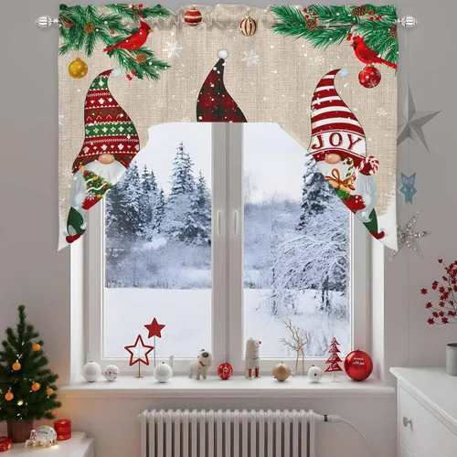 Vista 10 de Cortinas de cocina con cenefa de gnomos de granja, cenefa con bolsillo para barra, paneles de cortina para dormitorio, sala de estar, baño