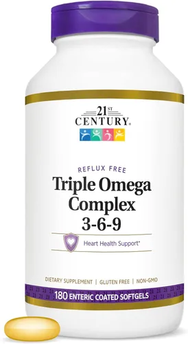 21st Century Triple Omega Complex 3 6 9 cápsulas blandas con revestimiento entérico, botella de 180 unidades (22875)