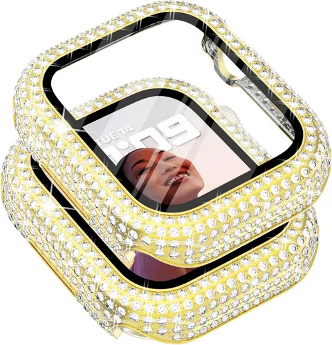 Vista 16 de Surace - Carcasa compatible con Apple Watch de 1.65 pulgadas con protector de pantalla de cristal templado, diseño brillante con 300 diamantes