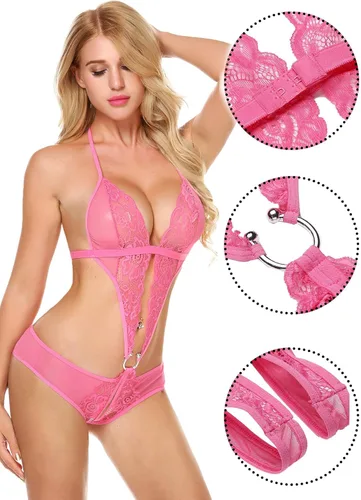 Vista 2 de Avidlove Lencería de encaje en V profundo para mujer, babydoll de una pieza