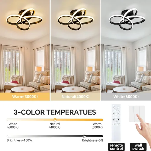 Vista 2 de Lámpara de techo moderna, lámpara de techo regulable LED de 36 W con control remoto, cambio de temperatura de color de 3000 a 6000 K, pequeña araña