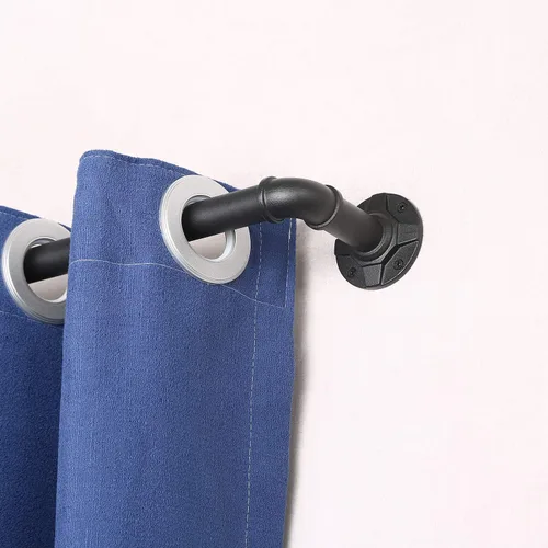 Vista 5 de Barras de cortina industriales de 1 pulgada para ventanas de 48 a 84 pulgadas, barra de cortina rústica envolvente, se adapta a cortinas opacas