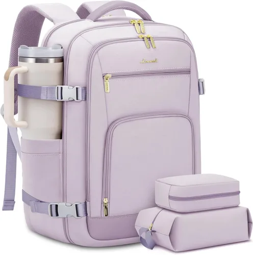 Vista 29 de LOVEVOOK Mochila de viaje para mujer y hombre, Beige, Mochilas de viaje