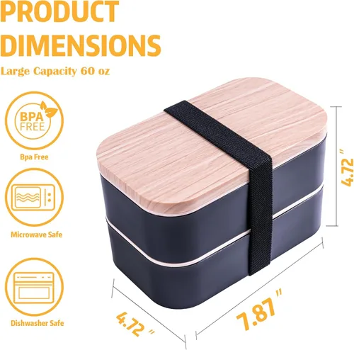 Vista 6 de Healfyya Caja Bento con Bolsa de Almuerzo Apta para Microondas Todo-en-Uno Compartimento de Preparación de Comidas Contenedores de Almuerzo