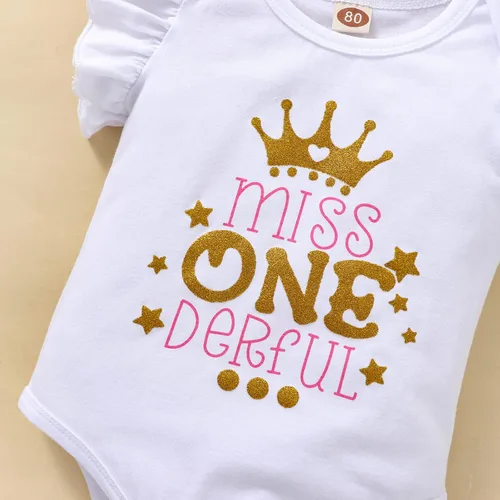 Vista 4 de ATCTBOGFS Conjunto de mameluco de algodón para el primer cumpleaños para niñas con lentejuelas y lazo para la cabeza, 3 piezas