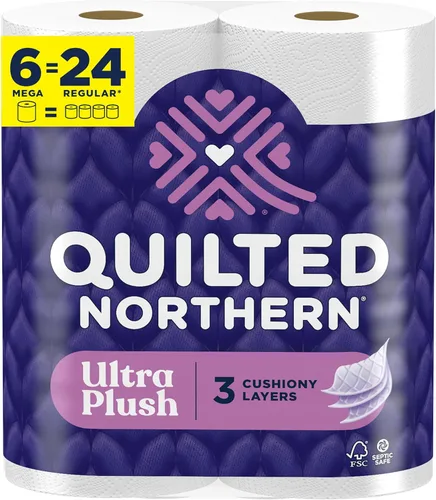 Quilted Northern Papel higiénico ultra afelpado, 6 megarrollos = 24 rollos regulares, 3 veces más grueso*, papel higiénico suave de 3 capas | 3X más