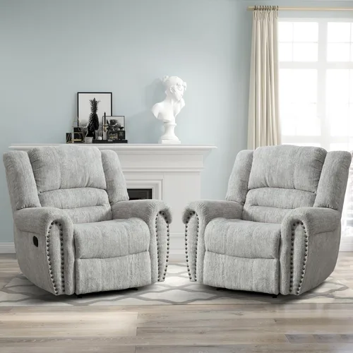 Vista 13 de CANMOV Silla reclinable de cuero, silla reclinable manual clásica y tradicional con cómodos brazos y respaldo, sofá individual para sala de estar