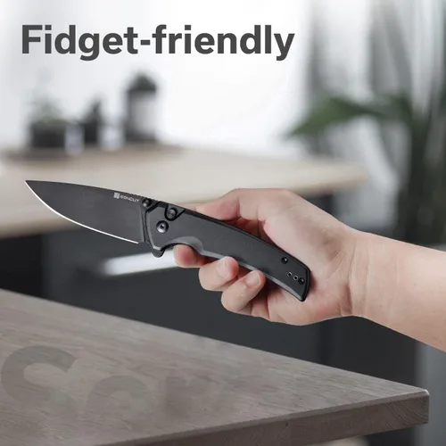 Vista 7 de SENCUT Navaja de bolsillo con bloqueo de botón para EDC, cuchillo plegable Serene, espárrago y abridor de aletas, mango de aluminio con hoja D2