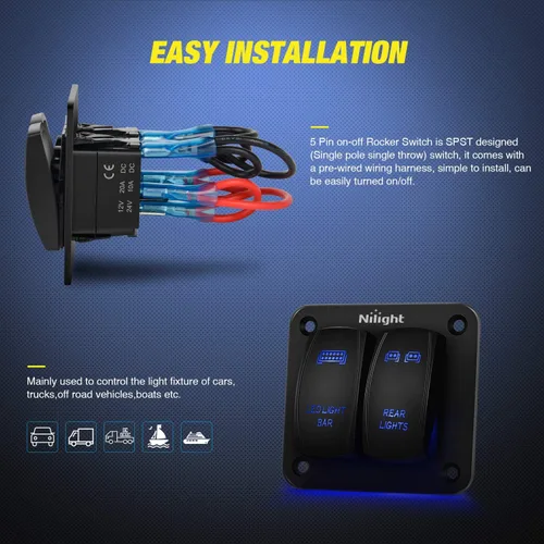 Vista 6 de Nilight 90104B - Barra de luz LED trasera láser de aluminio de 2 velocidades con interruptor basculante a palanca precableado de encendido y apagado