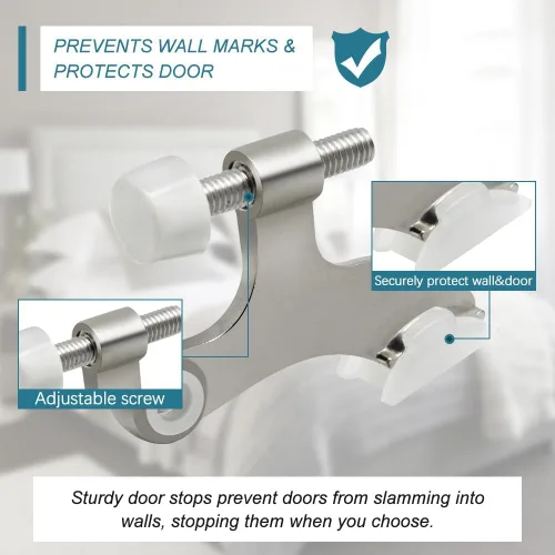 Vista 11 de Paquete de 4 topes de puerta de perno de bisagra negros, tope de puerta de perno de bisagra ajustable de alta resistencia con puntas de tope de goma