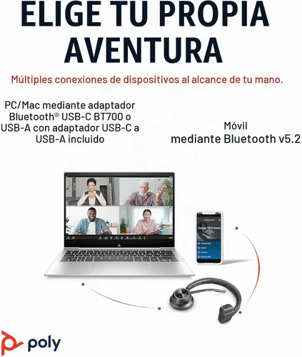 Vista 5 de Poly Voyager 4310 UC Auriculares inalámbricos (Plantronics) – Auriculares Bluetooth de un solo oído con micrófono de cancelación de ruido – Conecta