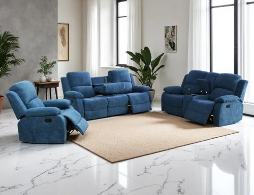 Vista 50 de Juego de sofá reclinable manual de cuero, juego de sofá reclinable negro, juego de muebles de sala de estar, sofá biplaza reclinable