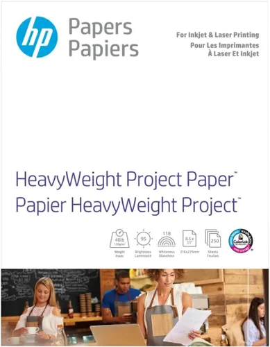 Vista 5 de HP Papel para Proyectos HeavyWeight, Mate, 8.5x11 pulgadas, 40 lb, 250 hojas, funciona con impresoras de inyección de tinta, PageWide, láser (Z4R14A)