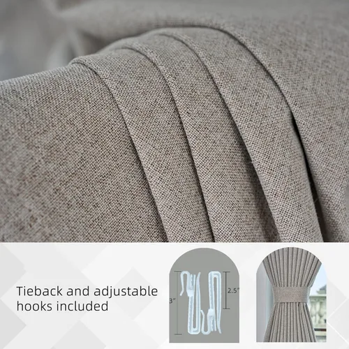 Vista 3 de Cniuyhi Cortina plisada total opaca de 120 pulgadas de largo, con textura de lino sintético color gris pardo con ganchos, para dormitorio, puerta