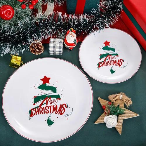 Vista 3 de NOCCUR 60 platos de Navidad - 180 cubiertos de plástico rojo