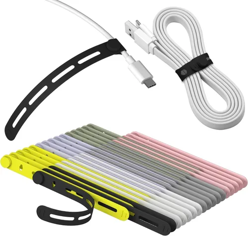 Vista 11 de 20 unidades de bridas reutilizables para cables Nearockle, bridas ajustables de silicona para organizar cables pequeños, bridas de cierre