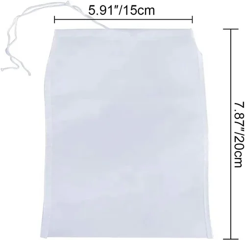 Vista 2 de Bolsa coladora de malla fina de grado alimenticio, 100 malla de 150 micrones, reutilizable, lavable, bolsa de tela de nailon con cordón