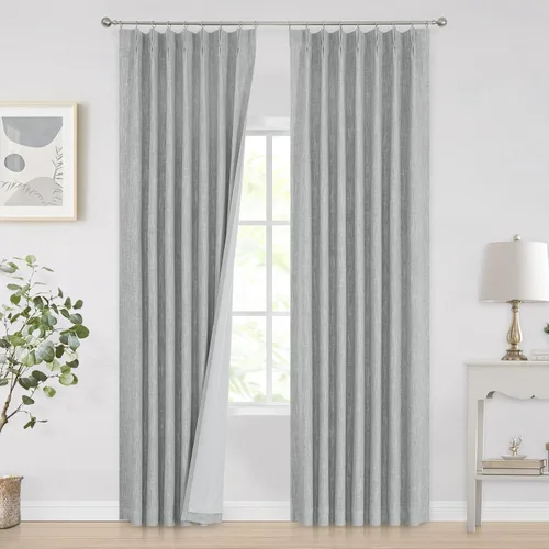 Vista 8 de Vision Home Cortinas marrones con pliegues pinzados, opacas completas, cortinas de ventana de lino mezclado para oscurecer la habitación, cortinas