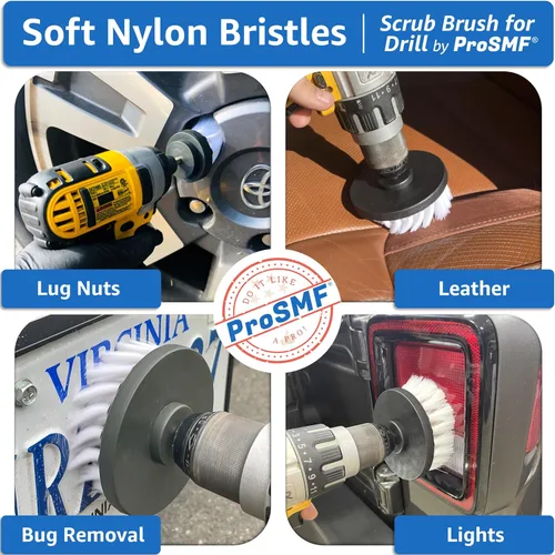 Vista 4 de ProSMF Juego de cepillos de taladro para detalles de coche, cepillo para taladro, accesorios de cepillo de taladro eléctrico - Llantas - Llantas