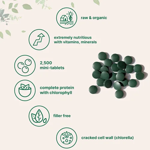 Vista 3 de Micro Ingredients Chlorella y Espirulina Orgánica en Mini Tabletas, 2,500 Tabletas (Suministro para 8 Meses) Mezcla 50/50 de Superalimento Pared