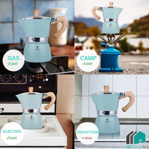 Vista 6 de MORDEN MS Moka - Cafetera de café expreso para estufa, 6 tazas/10 onzas, cafetera italiana, cafetera para camping, cafetera cubana manual