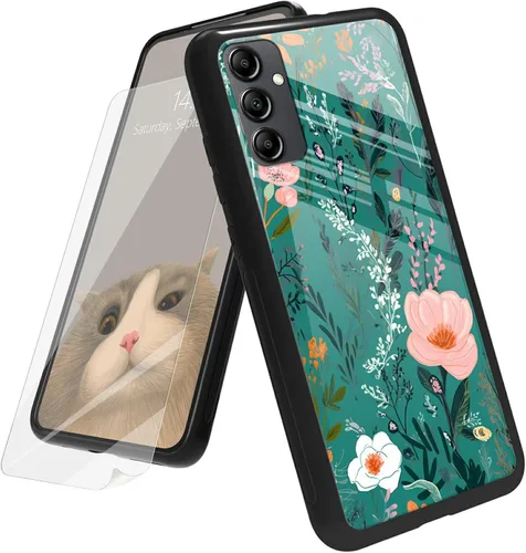 Vista 229 de Funda para Samsung Galaxy A12 5G con protector de pantalla, parte trasera de vidrio templado + TPU de silicona suave que absorbe los golpes