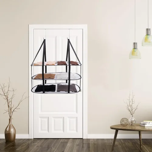 Vista 8 de CINPIUK Escurridor de suéter de 3 niveles sobre la puerta, secadora plegable de malla para colgar con ganchos, colgador de secado de ropa