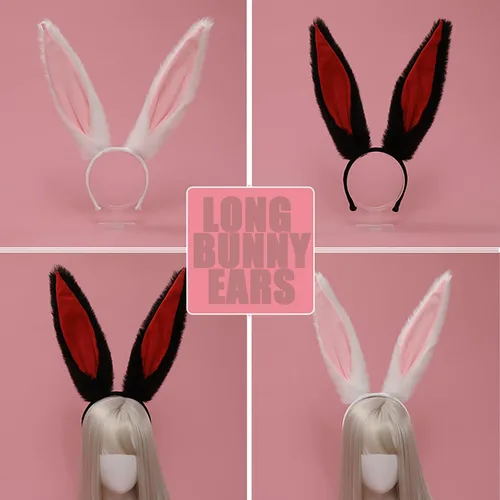 Vista 3 de Faylay Cosplay Girl - Diadema de peluche con orejas de conejo, accesorio para la cabeza Hbc-2-blanco