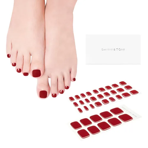 DANNI & TONI Tiras de uñas de gel semicuradas, color burdeos (almenina), color rojo, calcomanías de uñas de gel de color sólido, 37 calcomanías